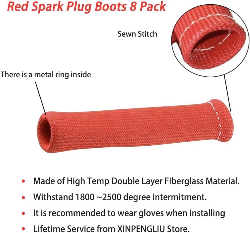 Ummickl Store Spark Plug Wire Heat Shield 8pcs 2500° Spark Plug Heat Shield Sleeve Spark Plug Boot Protector Spark Plug Covers For LS1/LS2 (Red) - Image 3
